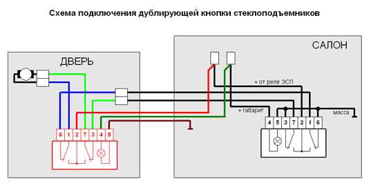 Схема подключение дублирующей кнопки электростеклоподъемников